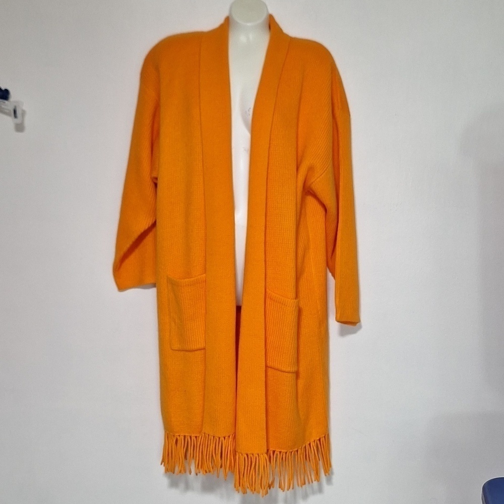 Side Effect Open Cardian Fringe Hand Pockets Orange